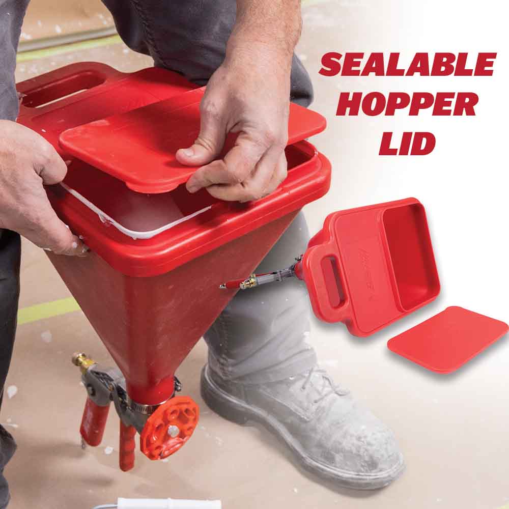 Front view of a WAL-BOARD TOOLS TEXTURE-PRO 500 Hopper Gun showing the sealable hopper lid